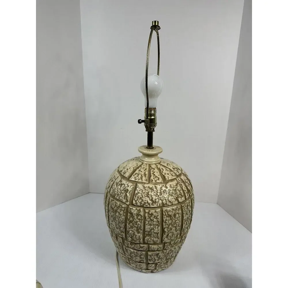 Vintage Brutalist Ceramic Lamp Heavy Faux‎ Stacked Stone Mid Century Modern